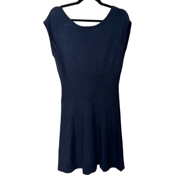 Boston Proper Navy Cap Sleeve Fit & Flare Sweater Knit Mini Dress (M) - Picture 6 of 13